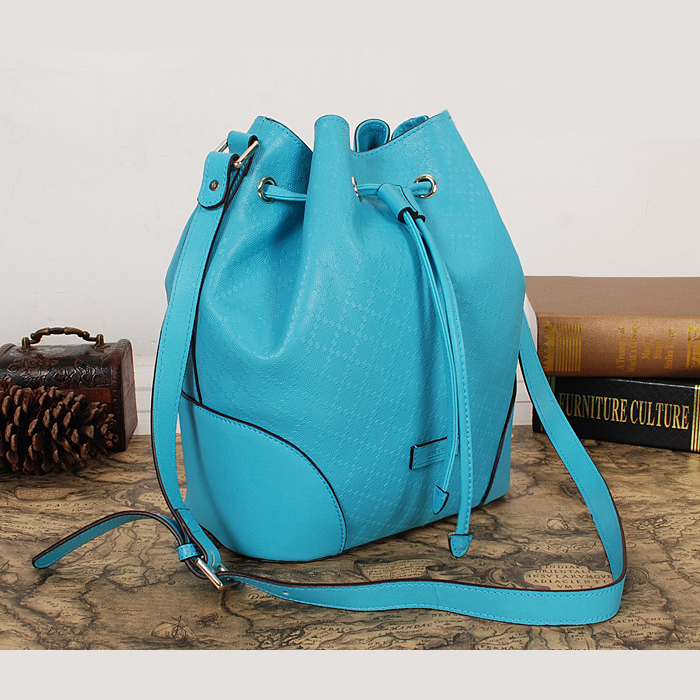 2015 gucci Bright diamante leather bucket bag in Light Blue