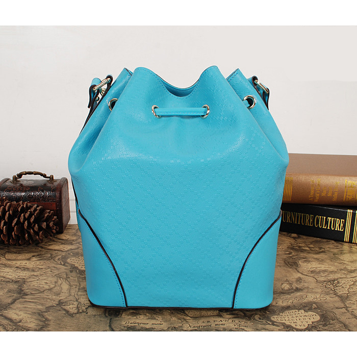 2015 gucci Bright diamante leather bucket bag in Light Blue