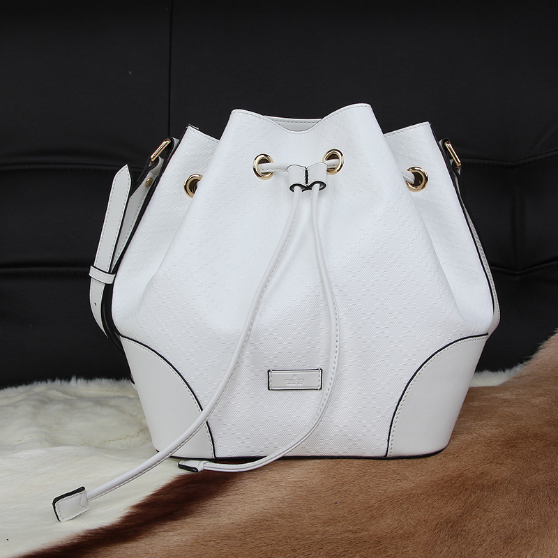 2015 gucci Bright diamante leather bucket bag in white