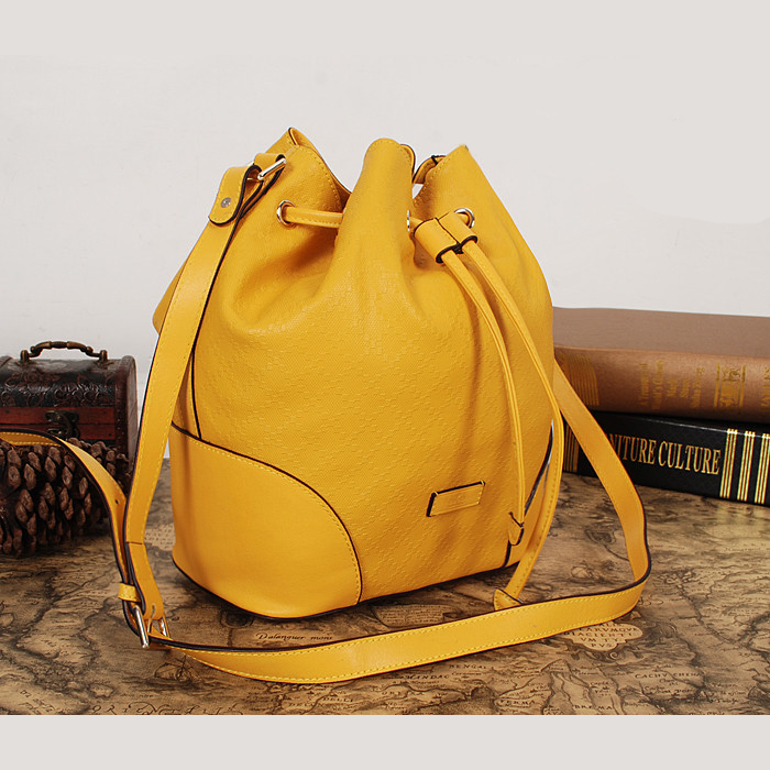 2015 gucci Bright diamante leather bucket bag in yellow