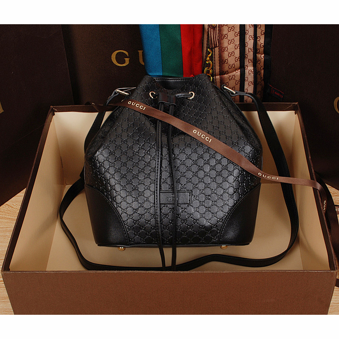 2015 gucci soft leather bucket bag in Black