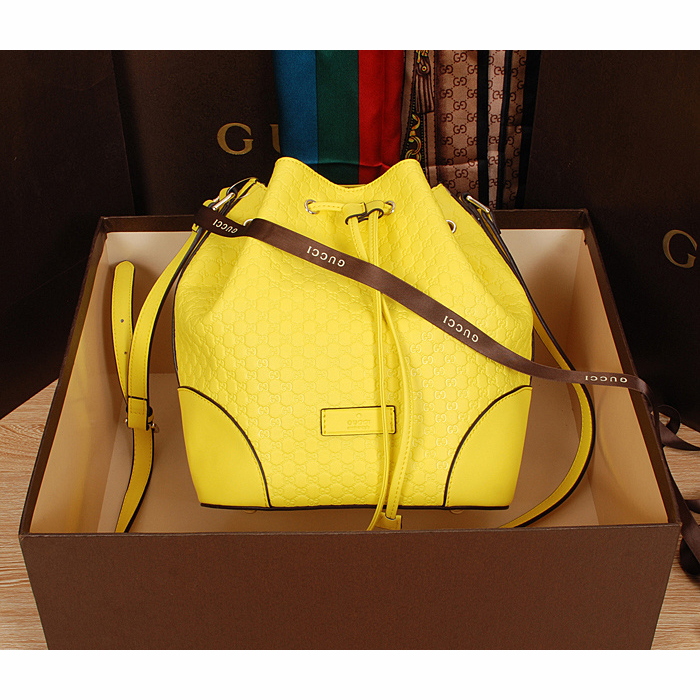 2015 gucci soft leather bucket bag in Yellow