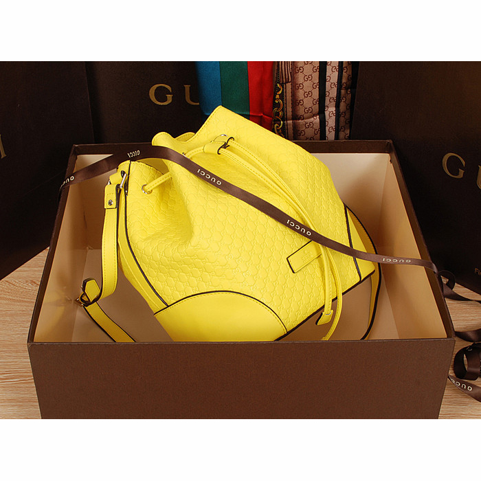 2015 gucci soft leather bucket bag in Yellow