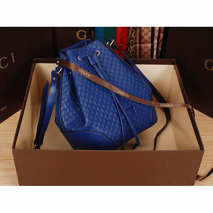 2015 gucci soft leather bucket bag in blue