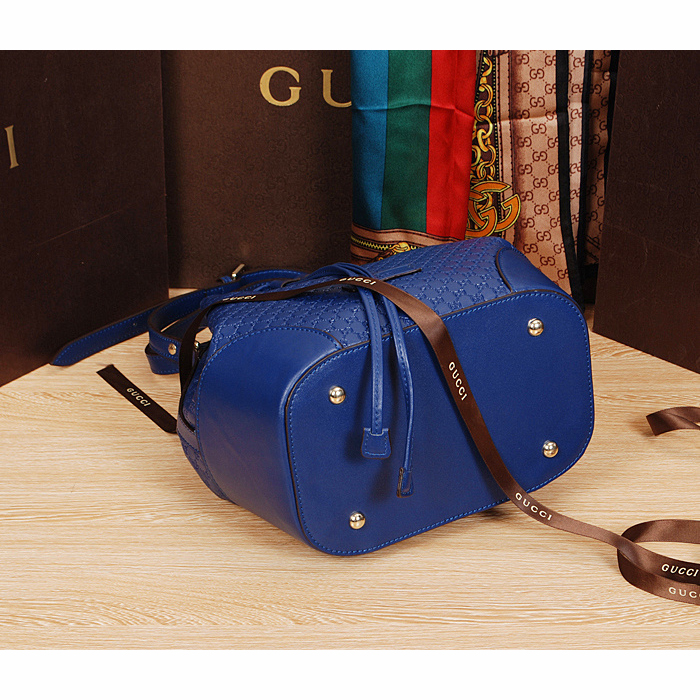 2015 gucci soft leather bucket bag in blue