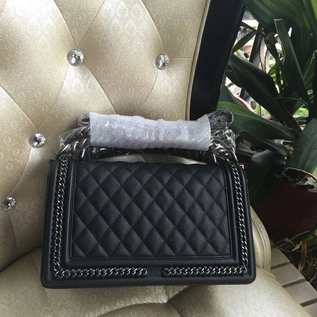 2016 Boy Chanel Shoulder Handle Bag Original Leather A67086 Black with Silver