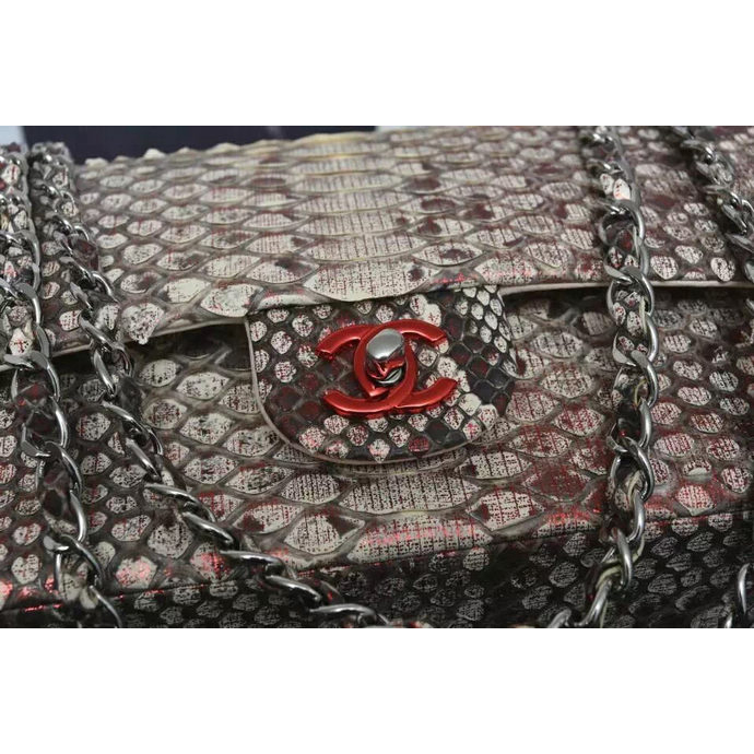 2016 Chanel 2.55 Series Flap Bag Real Python Leather 1112 with Silver