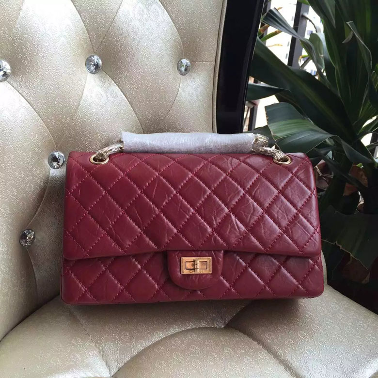 2016 Chanel A30226 Burgundy Original Glazed Crackled Leather Flap Bag Gold