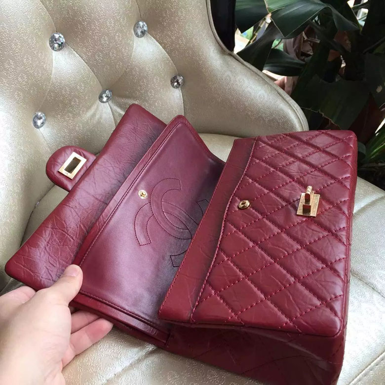 2016 Chanel A30226 Burgundy Original Glazed Crackled Leather Flap Bag Gold