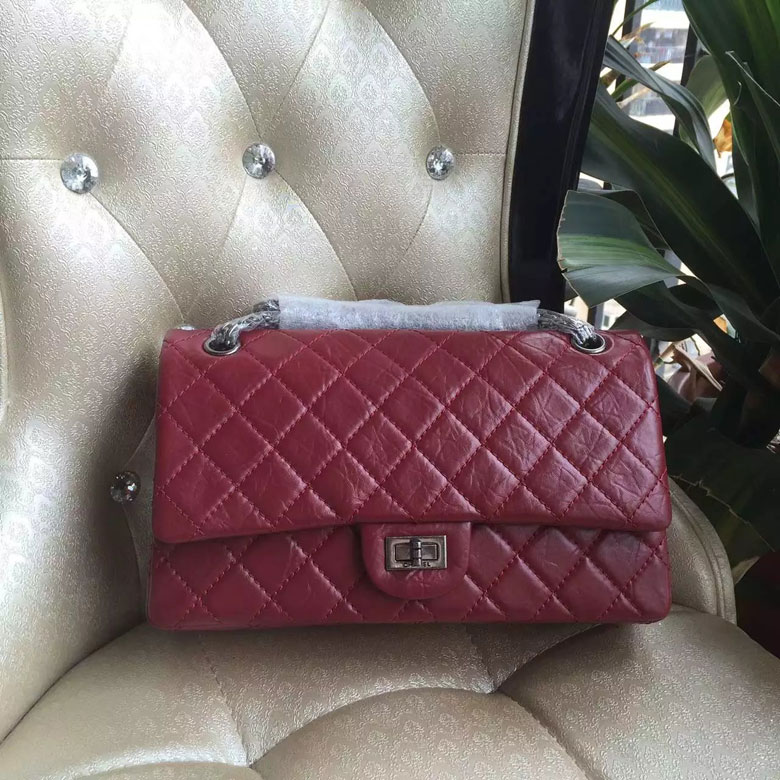 2016 Chanel A30226 Burgundy Original Glazed Crackled Leather Flap Bag Silver