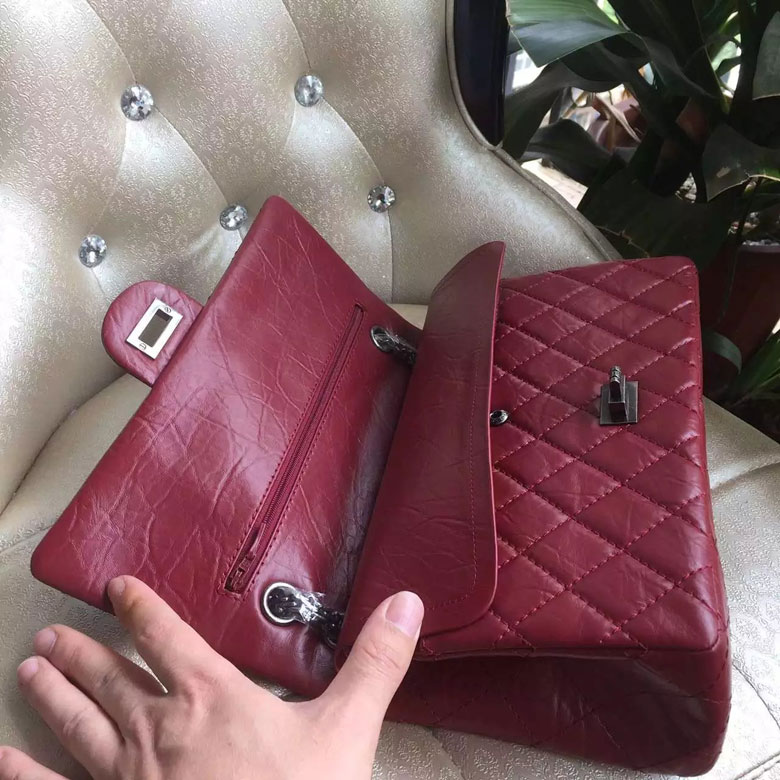 2016 Chanel A30226 Burgundy Original Glazed Crackled Leather Flap Bag Silver