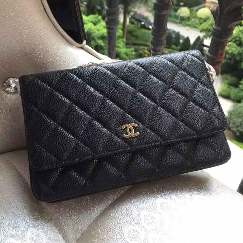 2016 Chanel A33814 Black Original Caviar Leather Mini Flap Bag in Gold