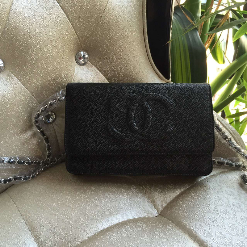 2016 Chanel A33814 Black Original Leather Mini Flap Bag Silver