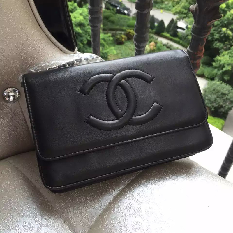 2016 Chanel A33814 Black Original Sheekskin Leather Mini Flap Bag in Silver