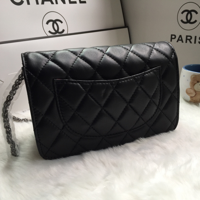 2016 Chanel A33814 Black Sheekskin Leather Mini Flap Bag in Silver