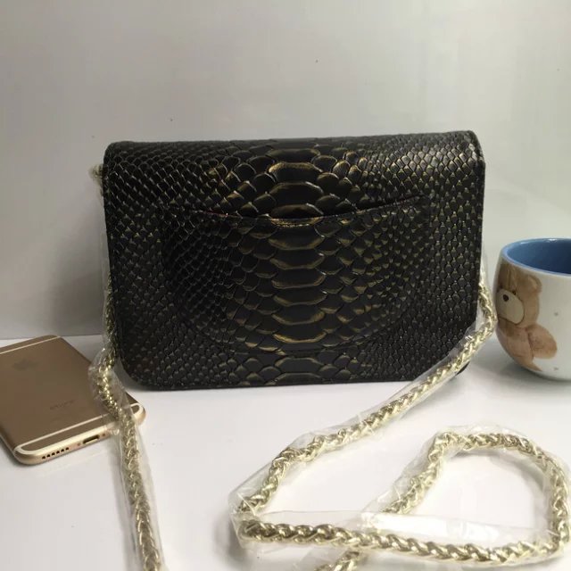 2016 Chanel A33814 Black Snake stripe leather mini Flap Bag