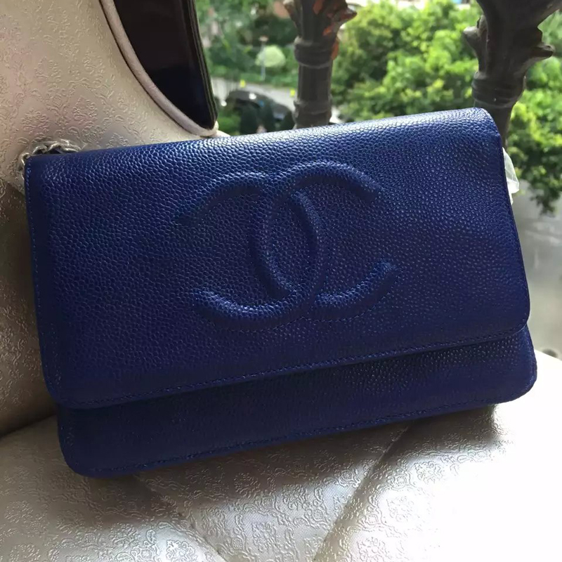 2016 Chanel A33814 Blue Original Leather Mini Flap Bag Silver