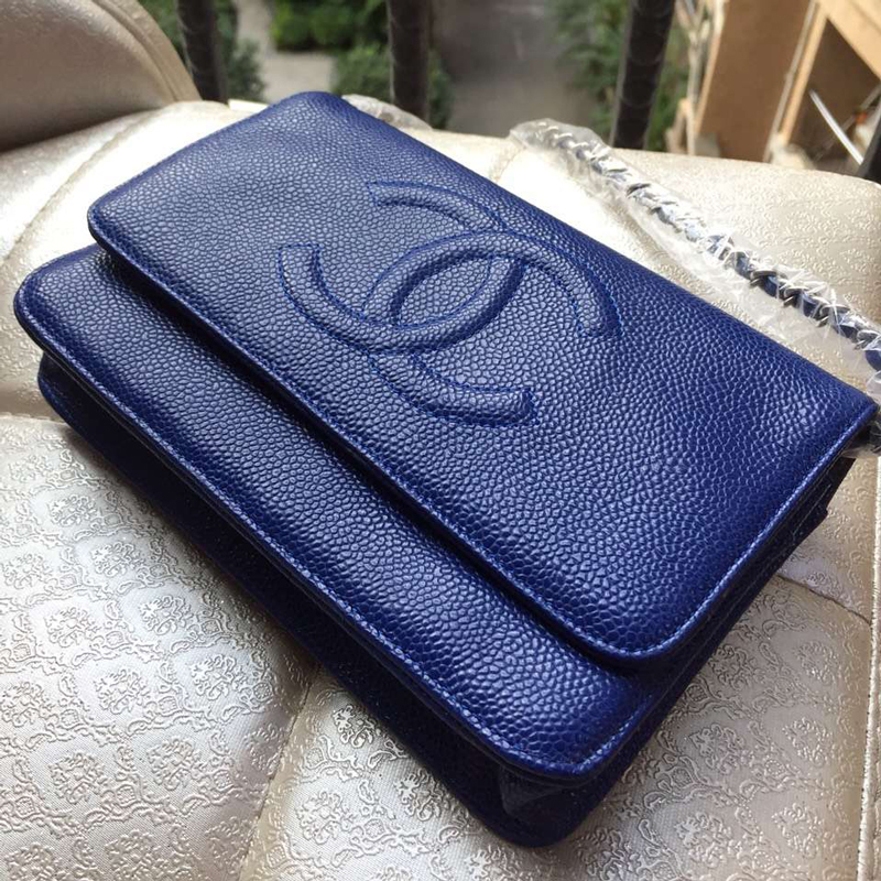 2016 Chanel A33814 Blue Original Leather Mini Flap Bag Silver