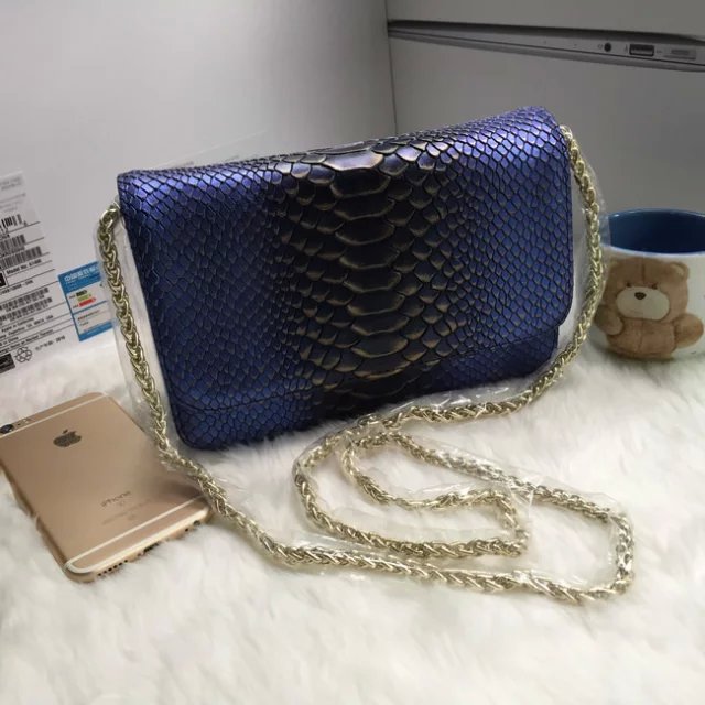 2016 Chanel A33814 Blue Snake stripe leather mini Flap Bag