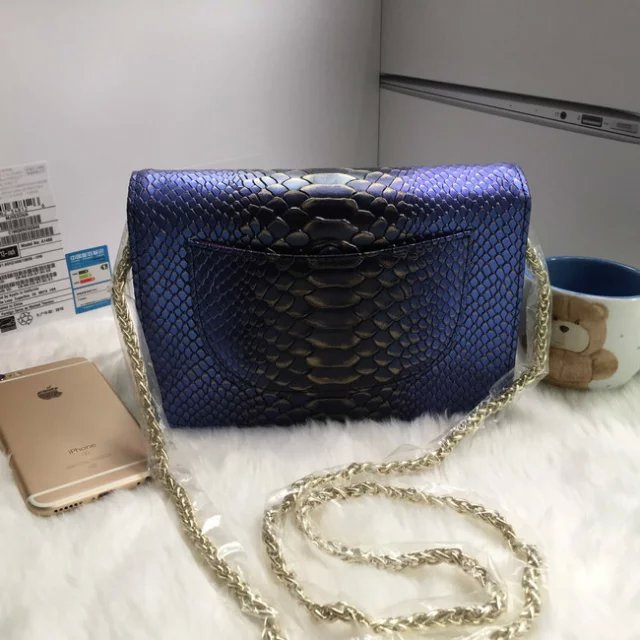 2016 Chanel A33814 Blue Snake stripe leather mini Flap Bag