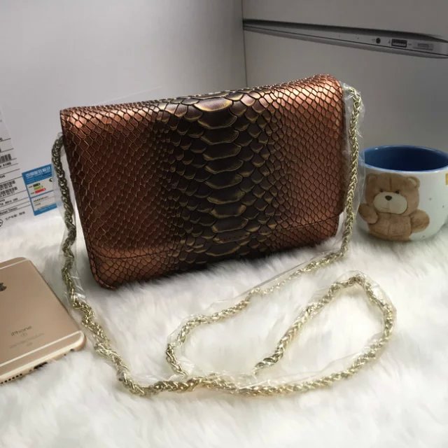 2016 Chanel A33814 Bronze Snake stripe leather mini Flap Bag