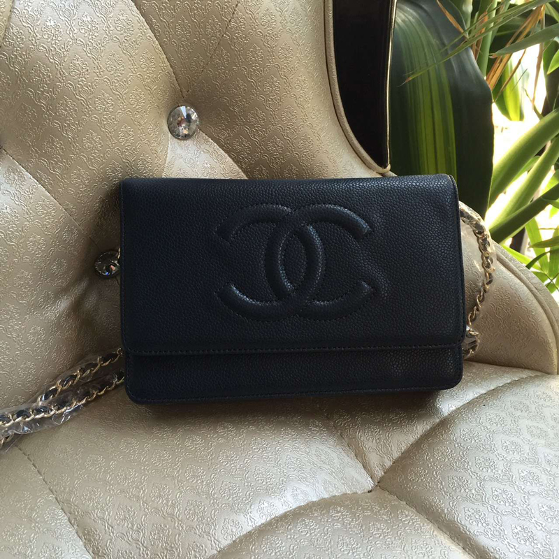 2016 Chanel A33814 DarkBlue Original Leather Mini Flap Bag Gold