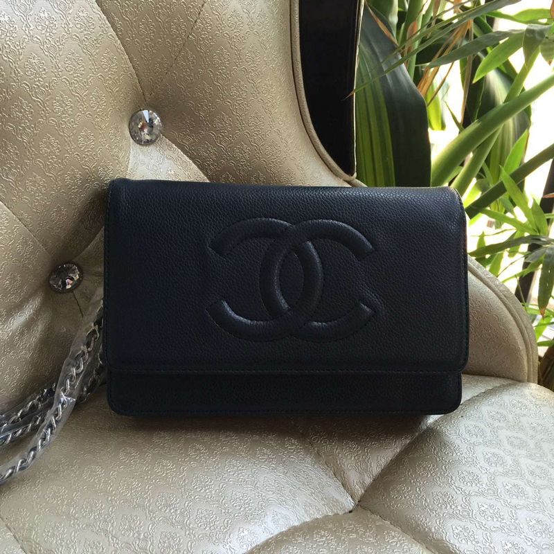 2016 Chanel A33814 DarkBlue Original Leather Mini Flap Bag Silver