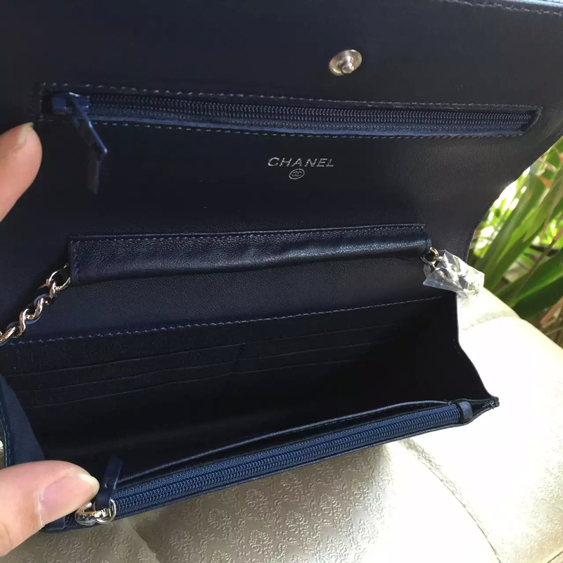 2016 Chanel A33814 DarkBlue Original Leather Mini Flap Bag Silver