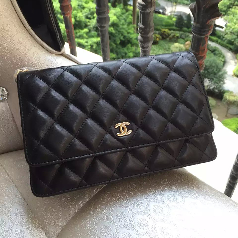 2016 Chanel A33814 Original Sheekskin Leather mini Flap Bag Black in Gold