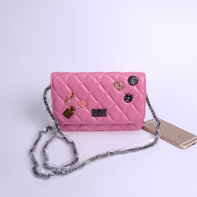 2016 Chanel A33814 Pink Sheekskin Leather Mini Flap Bag in Antique