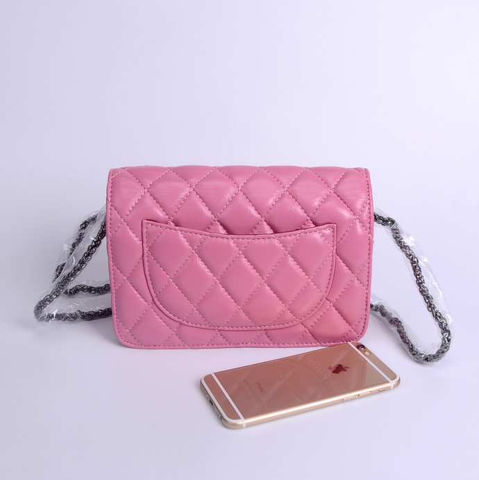 2016 Chanel A33814 Pink Sheekskin Leather Mini Flap Bag in Antique