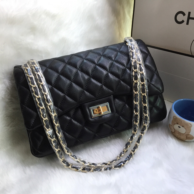 2016 Chanel A58600 Caviar leather Classic Flap Bag in Black with Gold