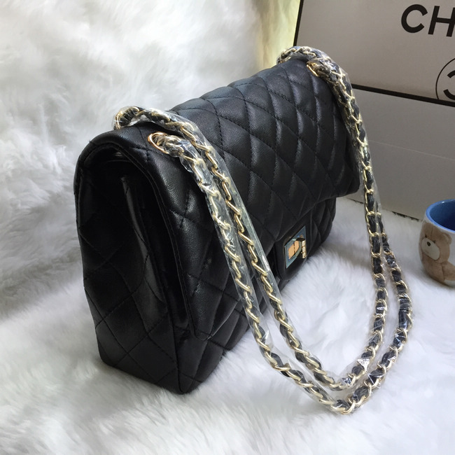 2016 Chanel A58600 Caviar leather Classic Flap Bag in Black with Gold