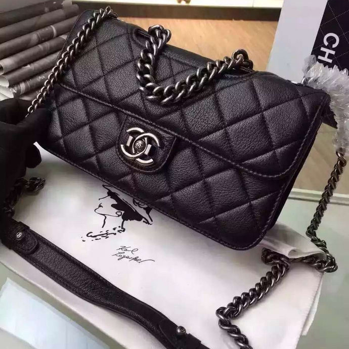 2016 Chanel A68320 Flap Shoulder Bag Original Deer Leather Black