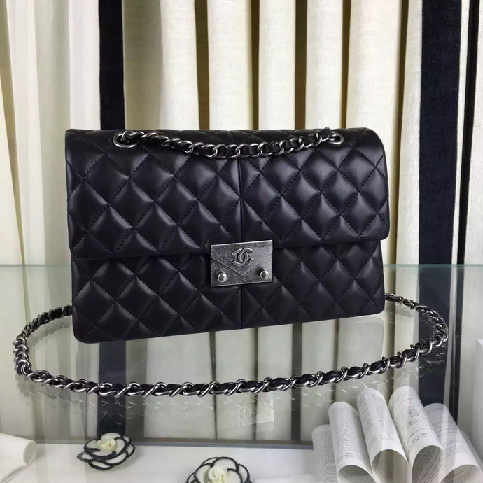 2016 Chanel A76088 Flag Bag Original lambskin Leather Black