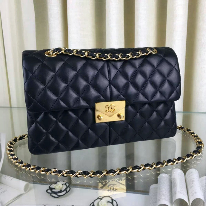 2016 Chanel A76088 Flag Bag Original lambskin Leather Black