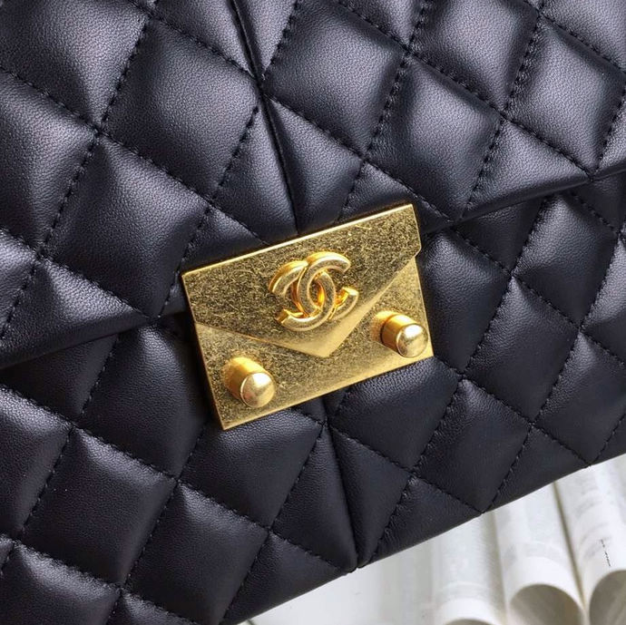 2016 Chanel A76088 Flag Bag Original lambskin Leather Black