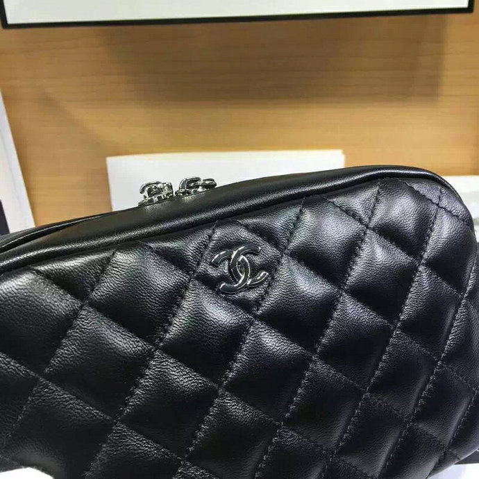 2016 Chanel A80910 Sheepskin leahter Cosmetic Bag Black