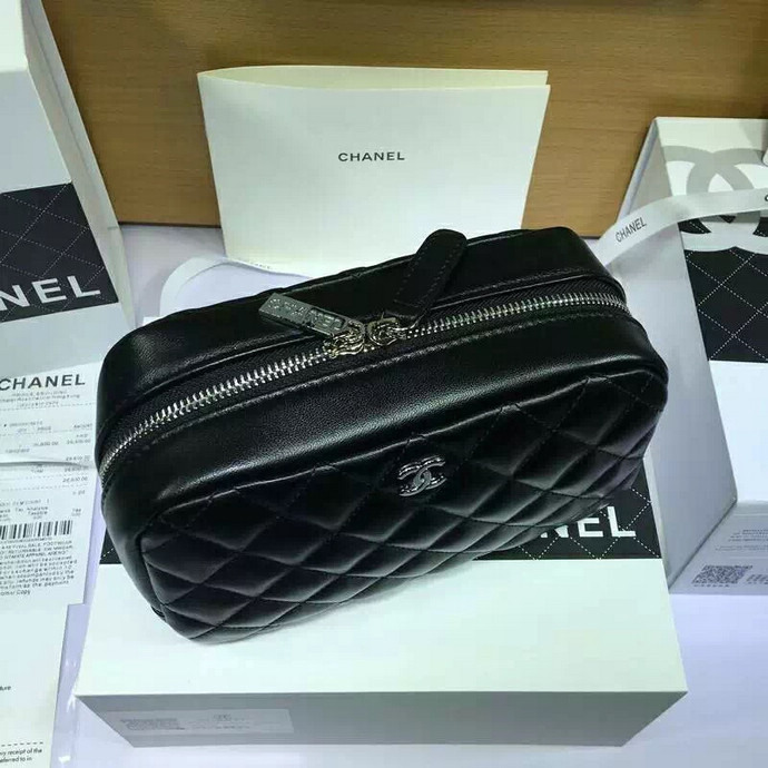 2016 Chanel A80910 Sheepskin leahter Cosmetic Bag Black