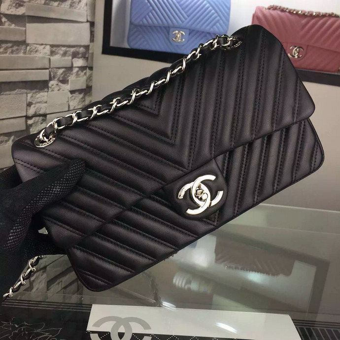 2016 Chanel A92085 Shoulder Bag Original lambskin Leather Black with Silver