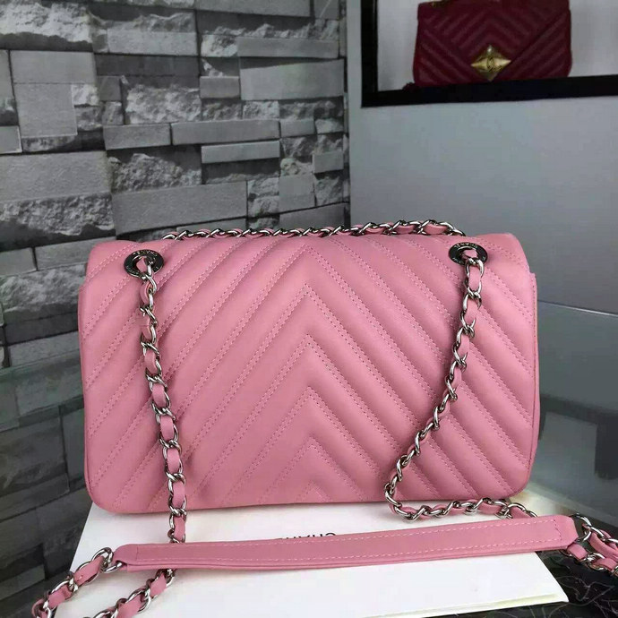 2016 Chanel A92085 Shoulder Bag Original lambskin Leather Pink with Silver