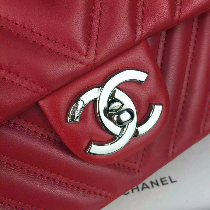 2016 Chanel A92085 Shoulder Bag Original lambskin Leather Red with Silver