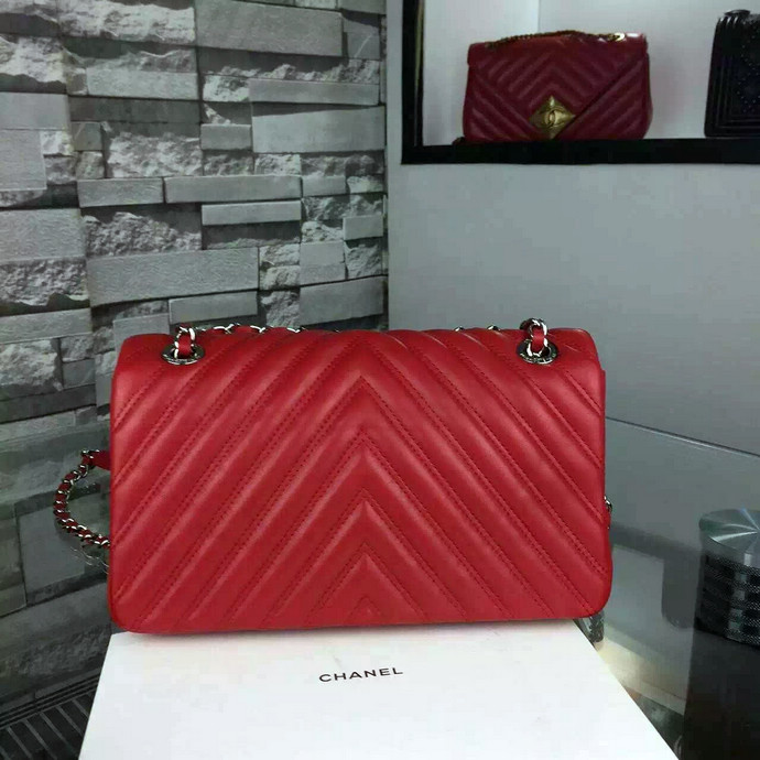 2016 Chanel A92085 Shoulder Bag Original lambskin Leather Red with Silver