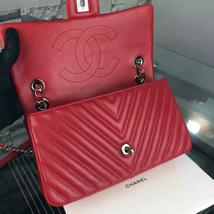 2016 Chanel A92085 Shoulder Bag Original lambskin Leather Red with Silver