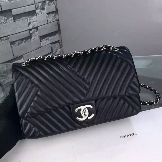 2016 Chanel A93096 Flap Bag Original lambskin Leather Black with Silver