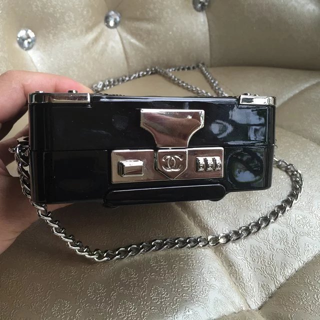 2016 Chanel A94634 Black Makeup Box with Silver hardware