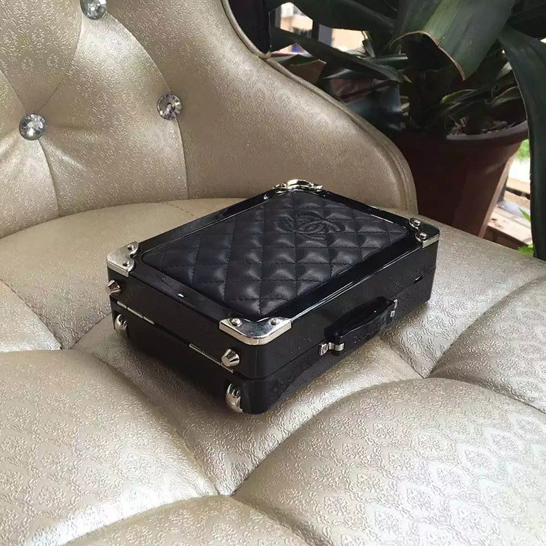 2016 Chanel A94634 Black Makeup Box with Silver hardware