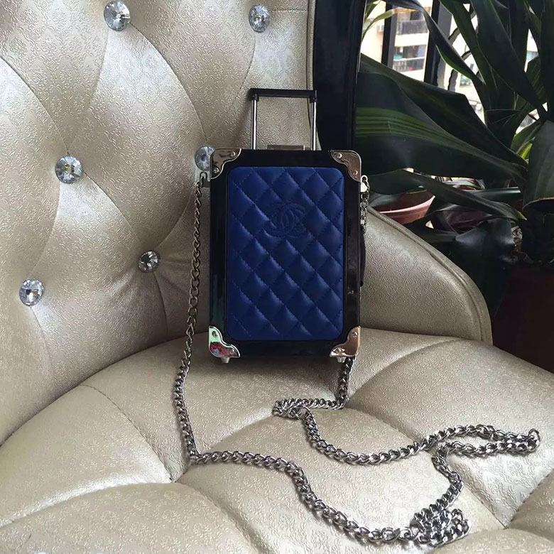 2016 Chanel A94634 Blue Makeup Box with Silver hardware