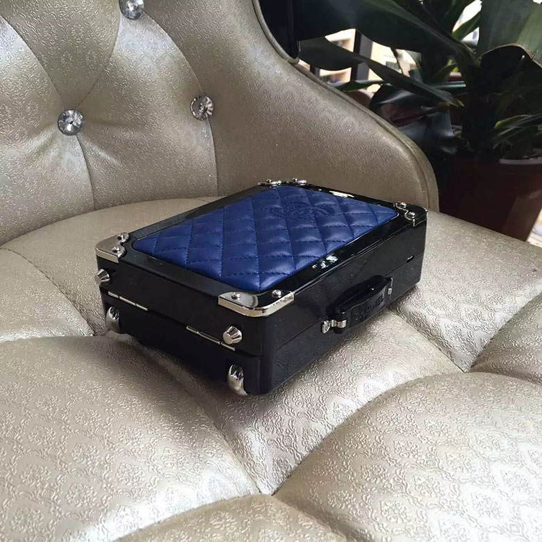 2016 Chanel A94634 Blue Makeup Box with Silver hardware