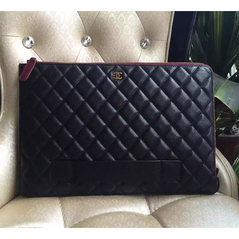 2016 Chanel Banquet Clutch Original Caviar Leather A82389 Black with Gold